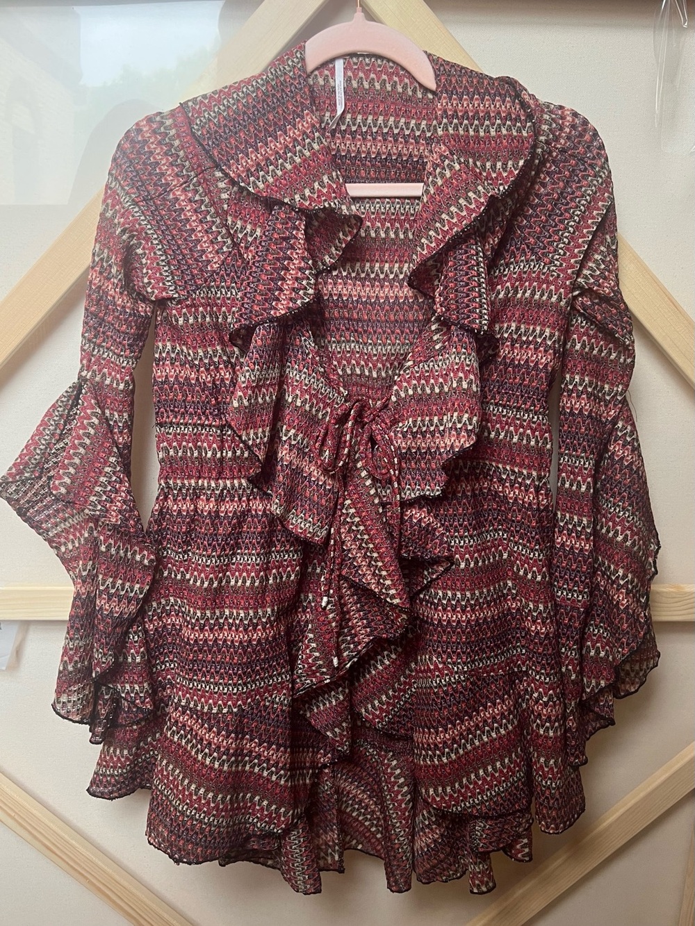Free People Bohemian Cardigan or Blouse Crochet Pattern in Maroon, Black & Cream